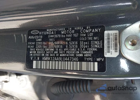 2020 Hyundai Kona Se из США, поврежденный, VIN KM8K12AA9LU447346